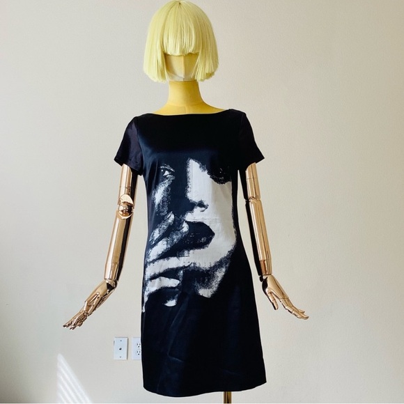 Zara Black Short Sleeves Graphic Dress SZ S - Picture 6 of 6